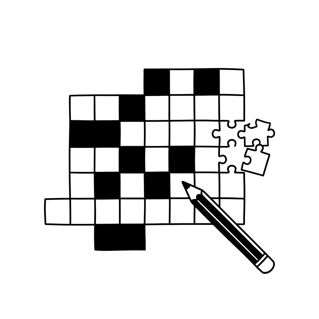 Person solving a crossword puzzle on a laptop with grid tiles floating in the background